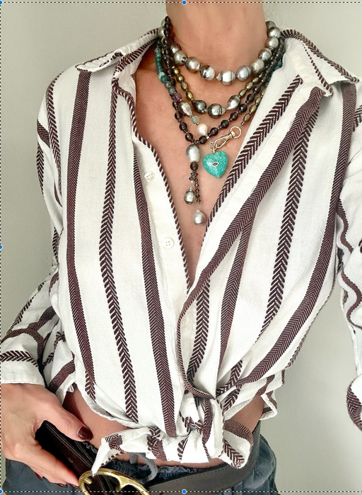 Heart Chakra Love - Amazonite heart charm with agate and Tahitian pearl