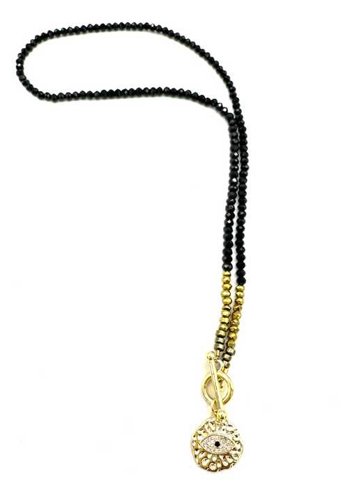 Double Protection - Onyx gem stones with gold filled protective eye charm