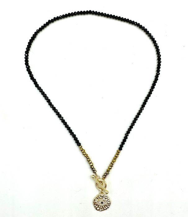 Double Protection - Onyx gem stones with gold filled protective eye charm
