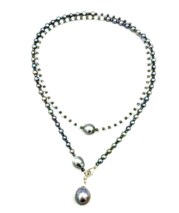 Periwinkle Pearl - Chalcedony gems and Tahitian pearls