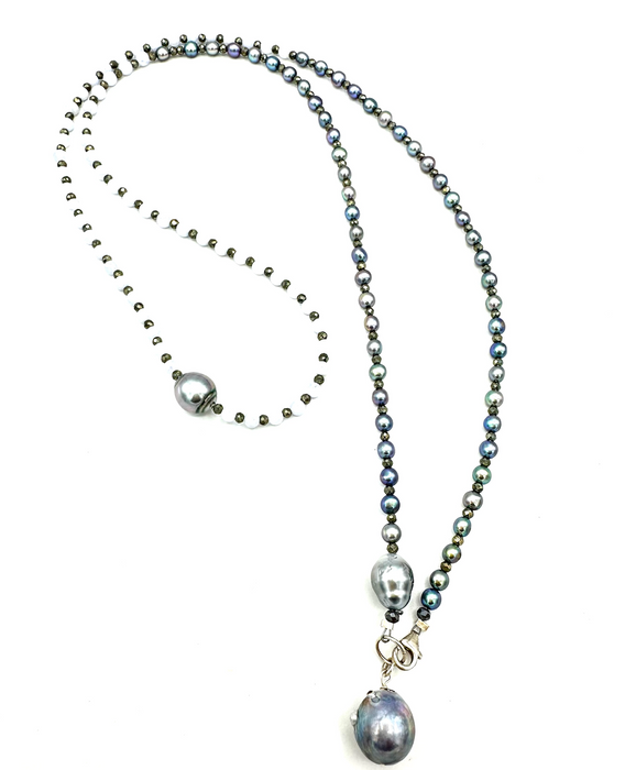 Periwinkle Pearl - Chalcedony gems and Tahitian pearls