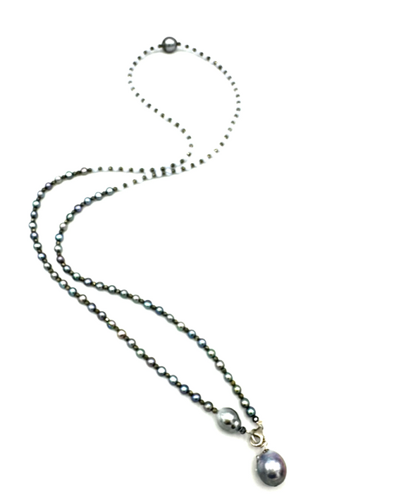 Periwinkle Pearl - Chalcedony gems and Tahitian pearls