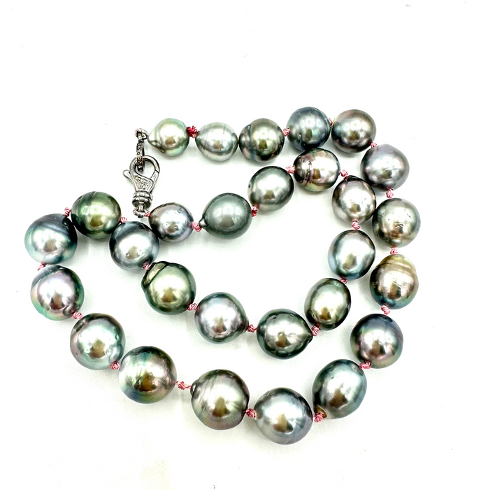 Silver Streak - Silver Blue Tahitian pearls knotted on silk