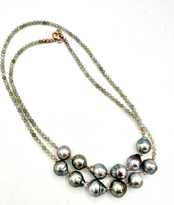 A Dozen Dreams - Tahitian pearls with Labradorite Gems