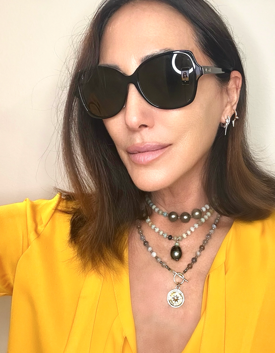 Skywash Pearl - Amazonite, Tahitian pearls & Inner compass charm