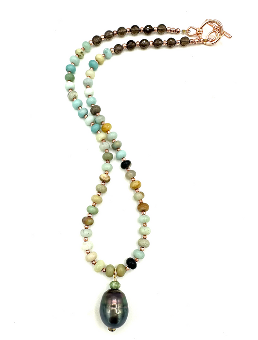 Soft Current - Amazonite with Tahitian pearl drop