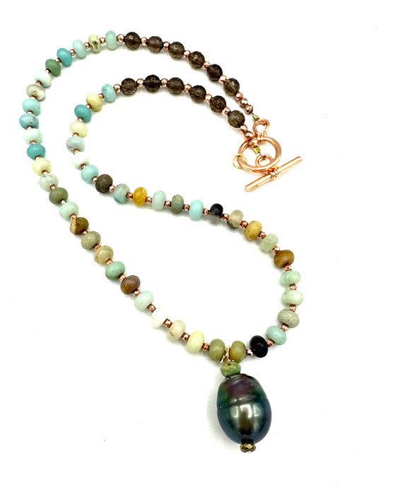 Soft Current - Amazonite with Tahitian pearl drop