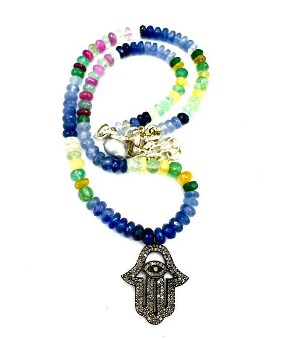 Regal Protection - Sapphires, Emeralds and Diamond Hamsa