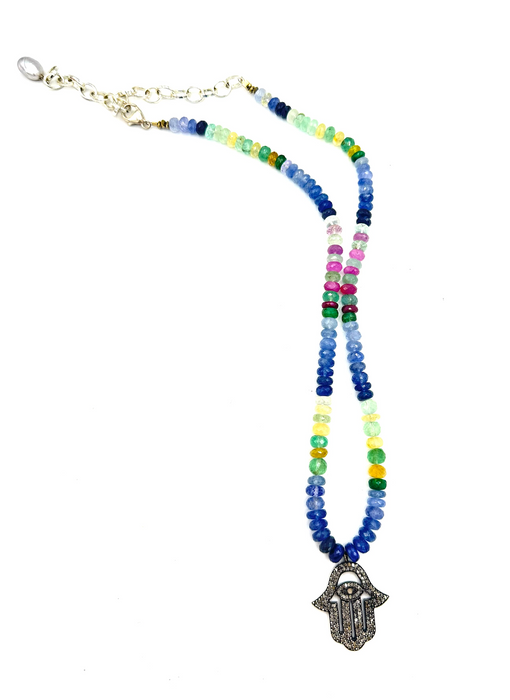 Regal Protection - Sapphires, Emeralds and Diamond Hamsa