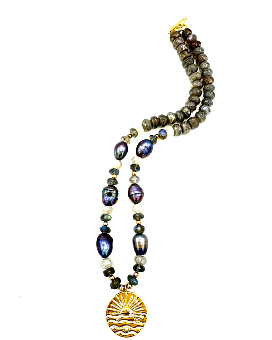 Sunset Dreams - Labradorite, Pearls, Sun amulet