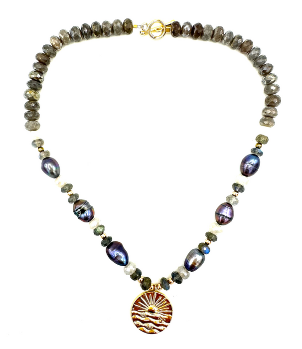 Sunset Dreams - Labradorite, Pearls, Sun amulet