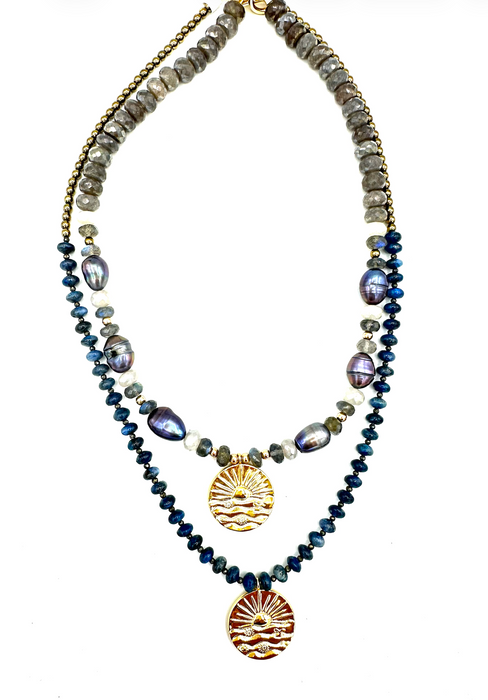 Sunset Dreams - Labradorite, Pearls, Sun amulet