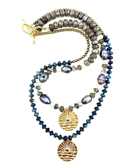 Sunset Dreams - Labradorite, Pearls, Sun amulet