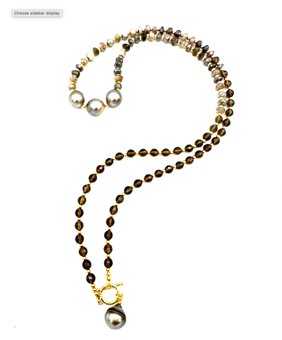 Mystic Cloud- Smoky Quartz, Moonstone & Tahitian Pearls