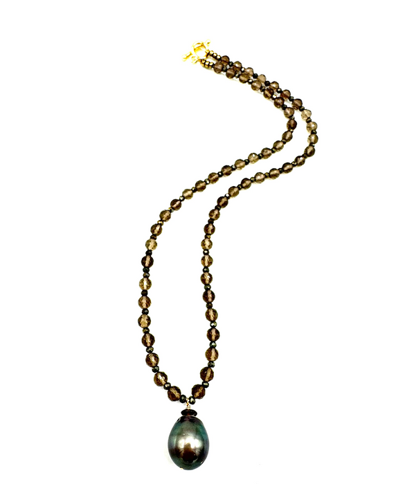 Smoked Pearl- Smoky quartz with Tahitian pearls