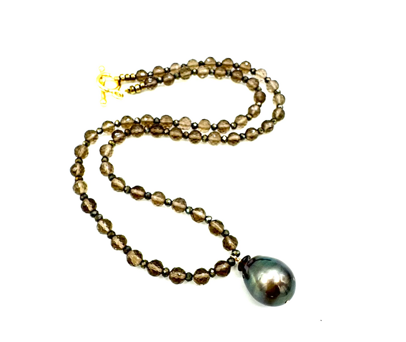 Smoked Pearl- Smoky quartz with Tahitian pearls