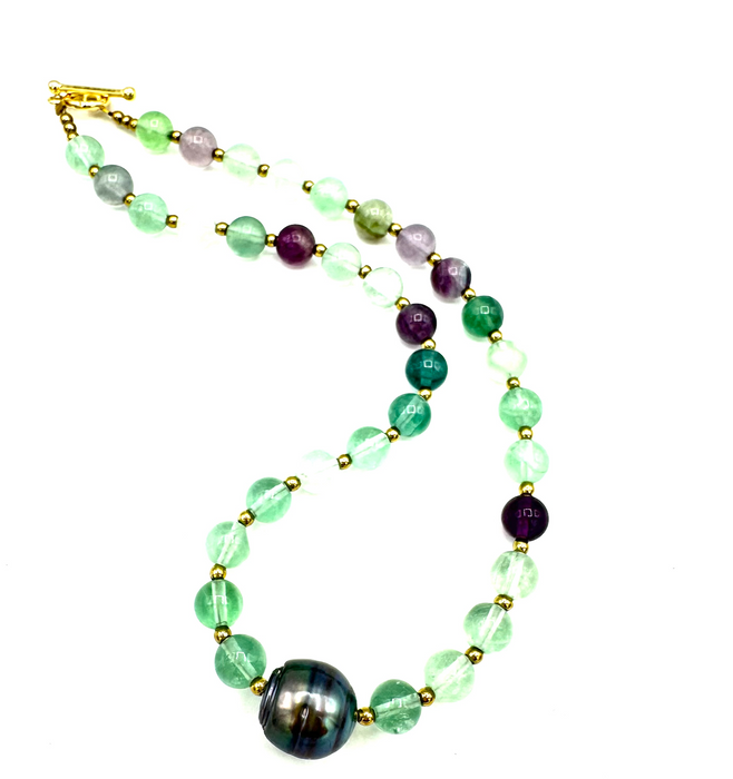 Twilight Tide - Fluorite Gems and Single Tahitian Pearl