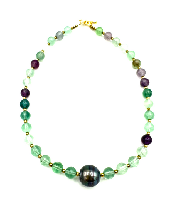 Twilight Tide - Fluorite Gems and Single Tahitian Pearl