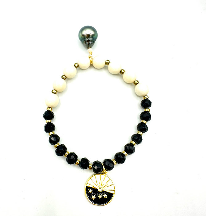 Sun & Moon - Sacred Bone, Tahitian pearl & Soleil Charm