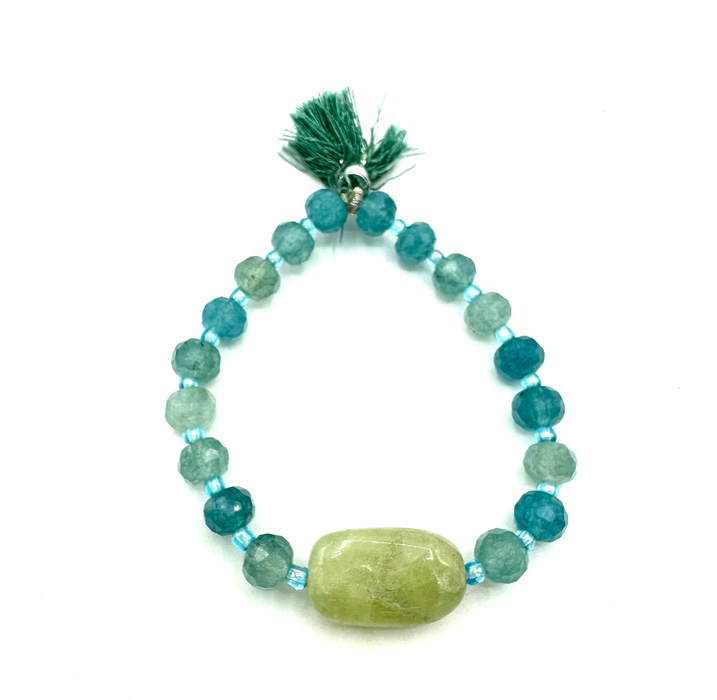 Joyful Heart- Chrysoprase gems, Single Aquamarine gem