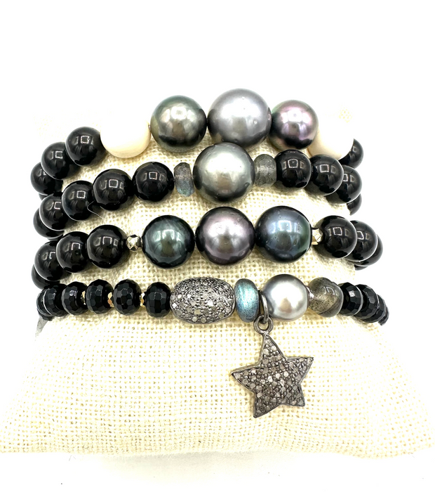 Jet Series - stackable bracelets with Jet gems & Diamond Accents