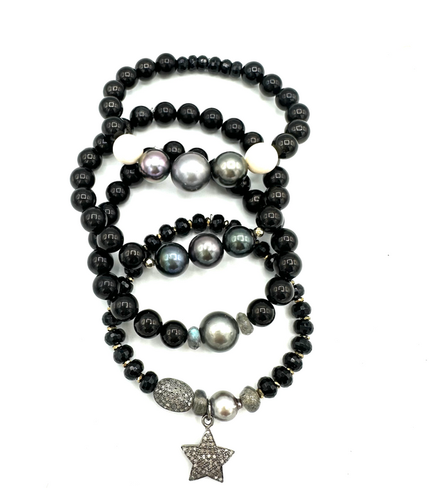 Jet Series - stackable bracelets with Jet gems & Diamond Accents