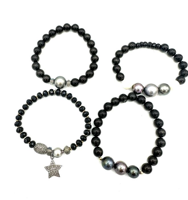 Jet Series - stackable bracelets with Jet gems & Diamond Accents