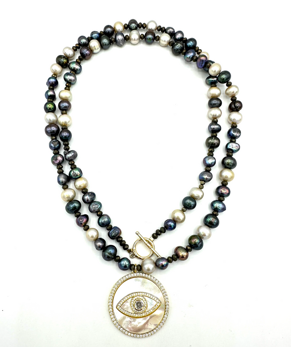 Magical Eye - Mixed fresh water pearls with Mother of Pearl Protective Eye Charm