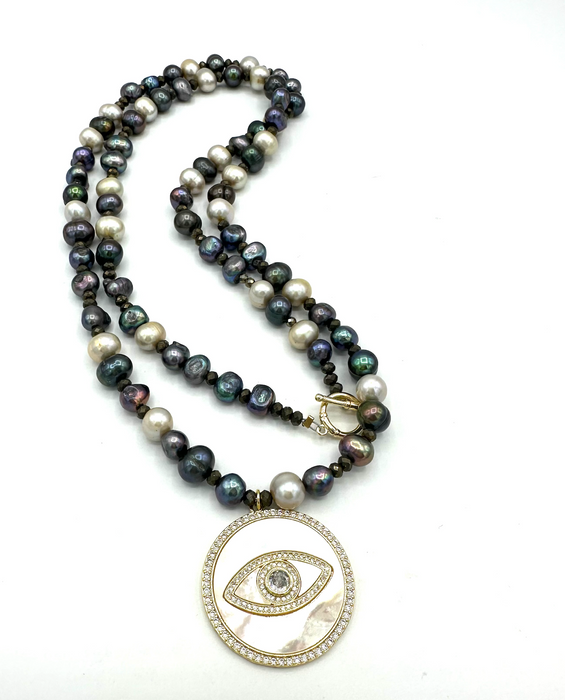 Magical Eye - Mixed fresh water pearls with Mother of Pearl Protective Eye Charm