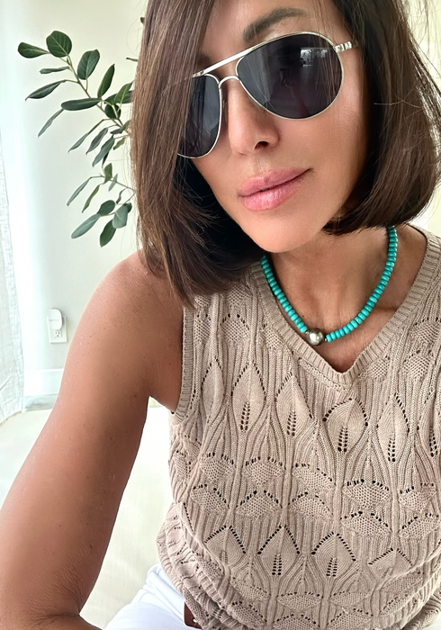 BFF - Turquoise rondelle, single Tahitian pearl