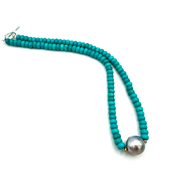 BFF - Turquoise rondelle, single Tahitian pearl