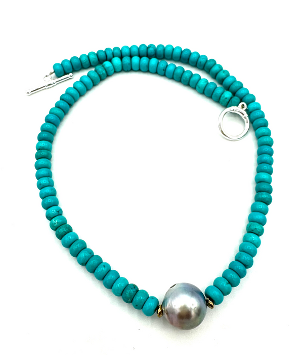 BFF - Turquoise rondelle, single Tahitian pearl