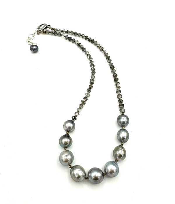 The Whisper - Silver Blue Tahitian pearls with Labradorite