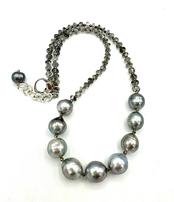 The Whisper - Silver Blue Tahitian pearls with Labradorite