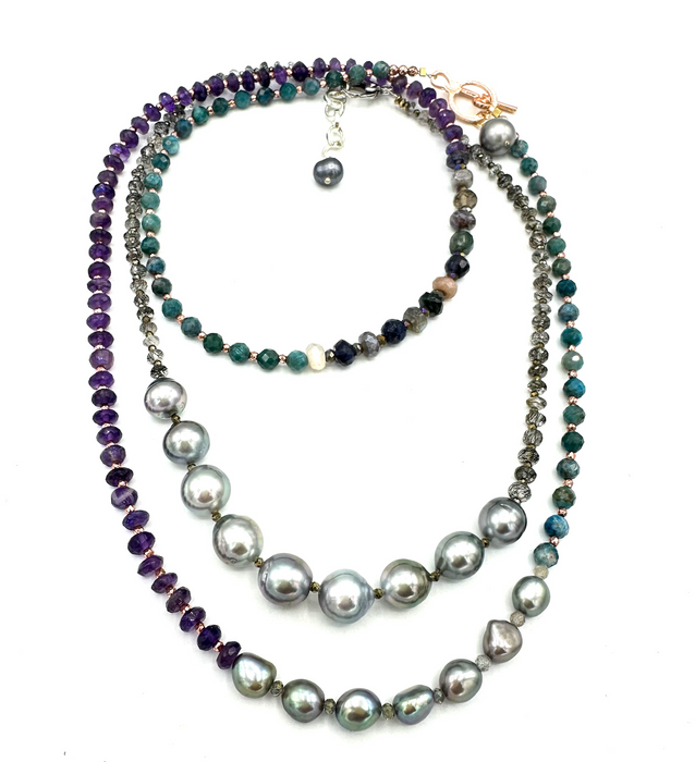 The Whisper - Silver Blue Tahitian pearls with Labradorite