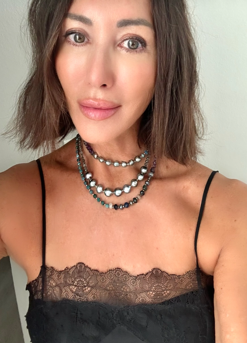 The Whisper - Silver Blue Tahitian pearls with Labradorite