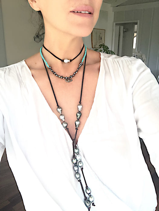 Lucky 13 - Tahitian pearls on suede lace