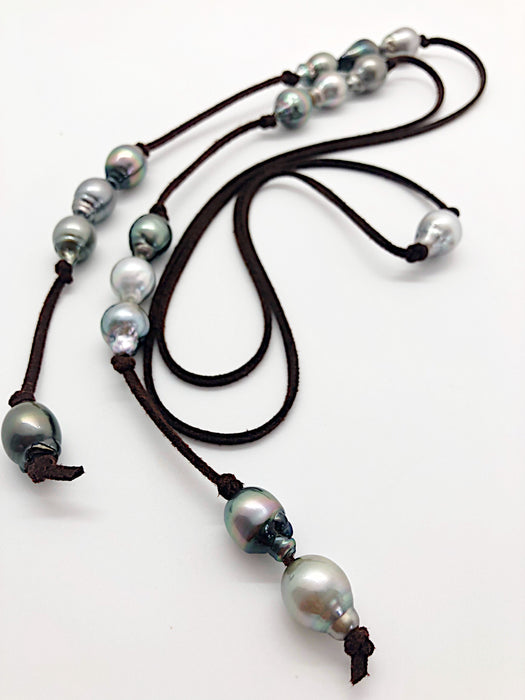 Lucky 13 - Tahitian pearls on suede lace
